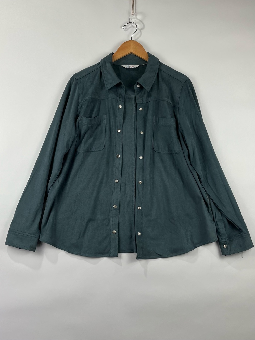 Denim & Co Faux Suede Shirt Jacket Metal Snaps Pockets Lightweight Shacket L XL - Picture 4 of 10